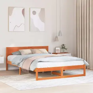 vidaXL Cadre de lit Marron ciré Bois 140 x 200 cm Simple Cadre de lit pas cher