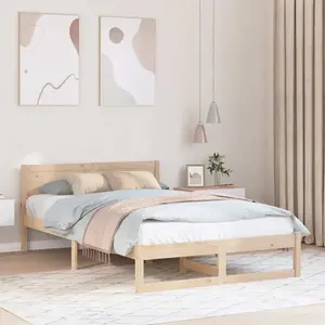 vidaXL Cadre de lit avec tête de lit naturelle 140 x 190 cm Pin massif pas cher