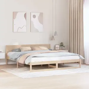 vidaXL Cadre de lit avec tête de lit naturelle 180 x 200 cm Pin massif pas cher