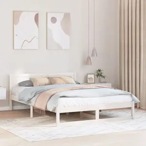 vidaXL Cadre de lit Blanc Bois de pin massif 160 x 200 cm Durable pas cher