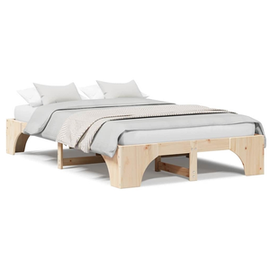 vidaXL Cadre de Lit Naturel Bois de pin massif 135 x 190 cm Durable pas cher