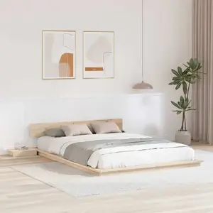 vidaXL Cadre de lit avec tables de nuit 140x200cm Bois massif pas cher