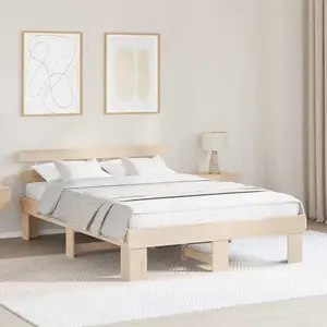 vidaXL Cadre de Lit avec Tête de Lit 140x200 cm en Bois Massif de Pin pas cher