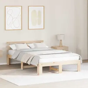 vidaXL Cadre de lit avec tête de lit naturelle 120 x 200 cm Pin massif pas cher