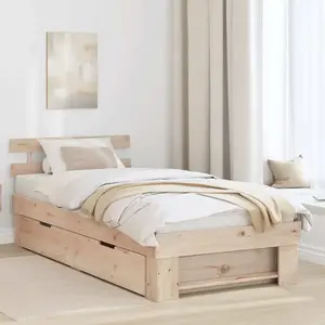 vidaXL Cadre de lit avec tête de lit naturelle 90 x 190 cm Pin massif pas cher