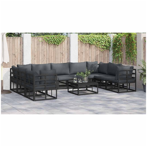 vidaXL Ensemble de canapé de jardin avec coussin 10 pcs Noir Aluminium pas cher