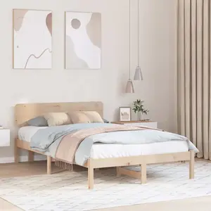 vidaXL Cadre de lit  avec tête de lit 140x190 cm en bois de pin massif pas cher