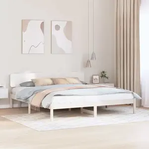 vidaXL Cadre de lit avec tête de lit Blanc 180 x 200 cm Pin massif pas cher