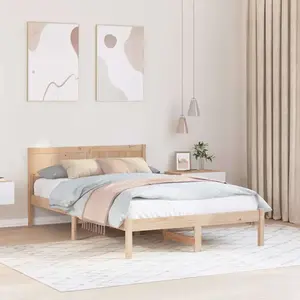 vidaXL Cadre de lit en bois de pin Naturel Bois de pin 135 x 190 cm pas cher