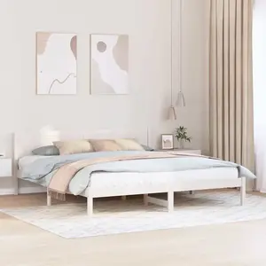 vidaXL Cadre de lit en bois de pin blanc Blanc Bois massif King size pas cher