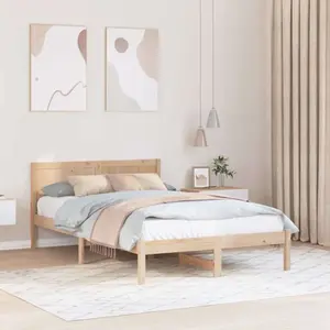 vidaXL Cadre de lit en bois de pin Naturel Bois de pin massif Double pas cher