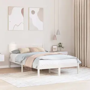 vidaXL Cadre de lit Blanc 140 x 190 cm Bois de pin massif pas cher