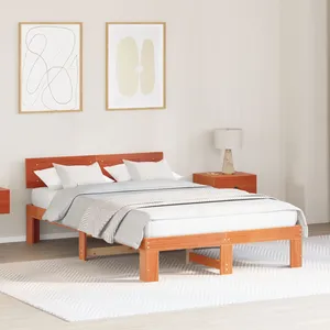 vidaXL Cadre de lit avec tête de lit Brun cire 140 x 190 cm Pin massif pas cher