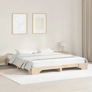 vidaXL Cadre de lit Naturel Bois de pin massif 180 x 200 cm Durable pas cher