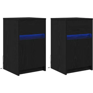 vidaXL Armoire de chevet LED 2 pcs Chêne noir 38 x 34 x 61 cm pas cher