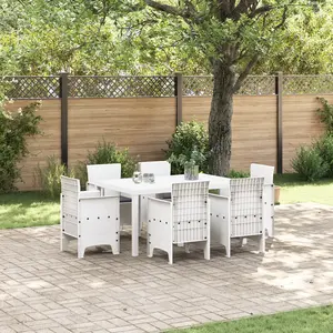 vidaXL Ensemble de salle à manger pour jardin 7 pcs Blanc Rattan Polt pas cher