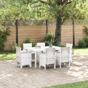 vidaXL Ensemble de salle à manger pour jardin 7 pcs Blanc Rattan Polt pas cher