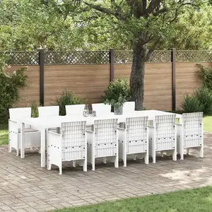 vidaXL Ensemble de Salle à Manger de Jardin 11 pièces Blanc Poly Rattan pas cher
