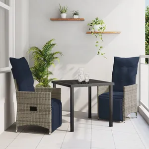 vidaXL Ensemble table et chaises avec coussins 3 pièces Gris Rotin PE pas cher