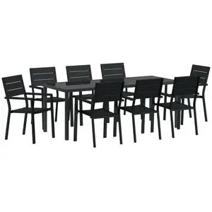 Vidaxl Ensemble De Salle À Manger De Jardin De 9 Pièces - Noir Hdpe pas cher