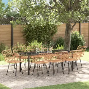 vidaXL vidaXL Set de Dînette de Jardin 9 Pièces Rattan Poly Brown pas cher