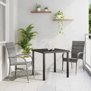 vidaXL Salon de jardin 3 pcs Gris Poly Rattan pas cher