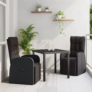 Comparateur de prix : Ensemble De Salle À Manger Pour Jardin 3 Pcs Noir Polyrotin Vidaxl