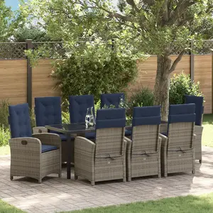 Ensemble De Salle À Manger Pour Jardin 9 Pcs Gris Polyrotin Vidaxl pas cher