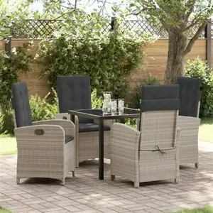 vidaXL Salon de jardin avec coussins 5 pcs gris clair Poly-Rattan pas cher