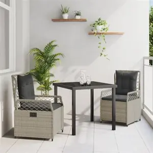 vidaXL Set de Dîner de Jardin 3 Pièces Gris Clair Poly Rotin pas cher