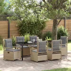 vidaXL Ensemble de salle à manger de jardin 7 pièces Beige Rattan Poly pas cher