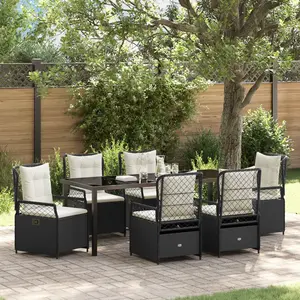 vidaXL Ensemble de Salle à Manger de Jardin 7 Pièces Noir Rattan Poly pas cher