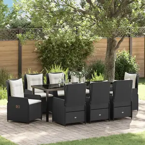 vidaXL Ensemble de salle à manger pour jardin 9 pcs Noir polyrotin pas cher