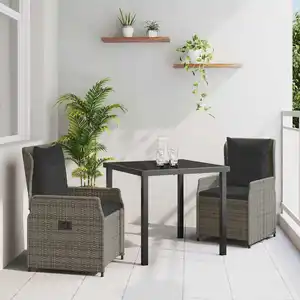 vidaXL Ensemble de salle à manger pour jardin 3 pcs Gris polyrotin pas cher