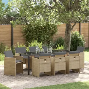 Vidaxl Ensemble De Jardin 9 Pièces Avec Coussins Beige En Poly Rotin pas cher