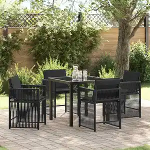 vidaXL Vidaxl Ensemble De 5 Pièces De Salle À Manger De Jardin Avec Coussins En Noir Et Rattan Poly pas cher