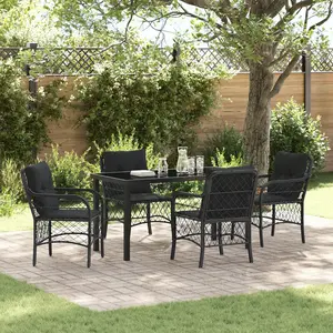 vidaXL Ensemble de repas de jardin 5 pièces avec coussins en rattan poly noir pas cher