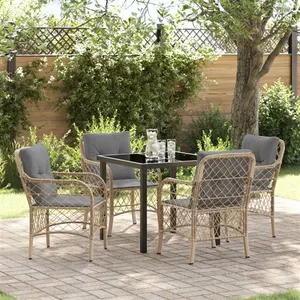 vidaXL Ensemble de salle à manger pour jardin 5 pcs Beige Poly rotin pas cher