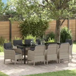 vidaXL Salon de jardin avec coussins 9 pcs gris clair Poly rotin pas cher