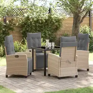 vidaXL Ensemble de salle à manger pour jardin 5 pcs Beige polyrotin pas cher