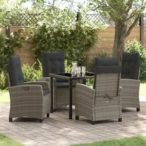 vidaXL Ensemble de jardin de 5 pièces avec coussins Gris Poly Rattan pas cher