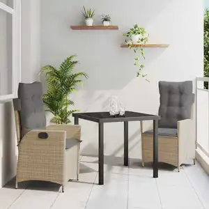 vidaXL Ensemble de salle à manger pour jardin 3 pcs Beige polyrotin