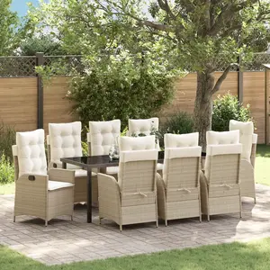vidaXL Ensemble de salle à manger pour jardin 9 pcs Beige polyrotin pas cher