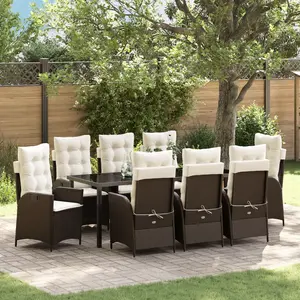 vidaXL Ensemble de salle à manger pour jardin 9 pcs Marron polyrotin pas cher