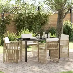 vidaXL Ensemble de salle à manger pour jardin 5 pcs Beige polyrotin pas cher