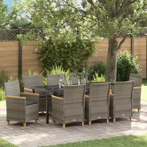 Ensemble De Salle À Manger Pour Jardin 9 Pc Gris Polyrotin Vidaxl pas cher