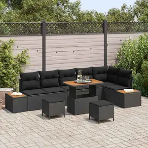 vidaXL Ensemble de canapé de jardin 9 pcs Noir polyrotin pas cher