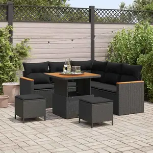 vidaXL Ensemble de canapé de jardin 8 pcs Noir polyrotin pas cher