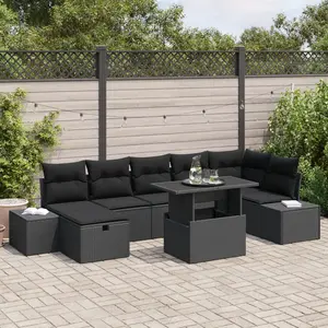 vidaXL Vidaxl Canapé De Jardin 8 Pièces Avec Coussins Noir pas cher