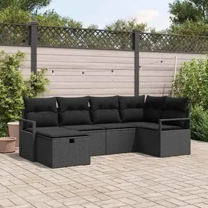 Ensemble De Canapé De Jardin Avec Coussin 6 Pcs Noir Poly Rotin Vidaxl pas cher